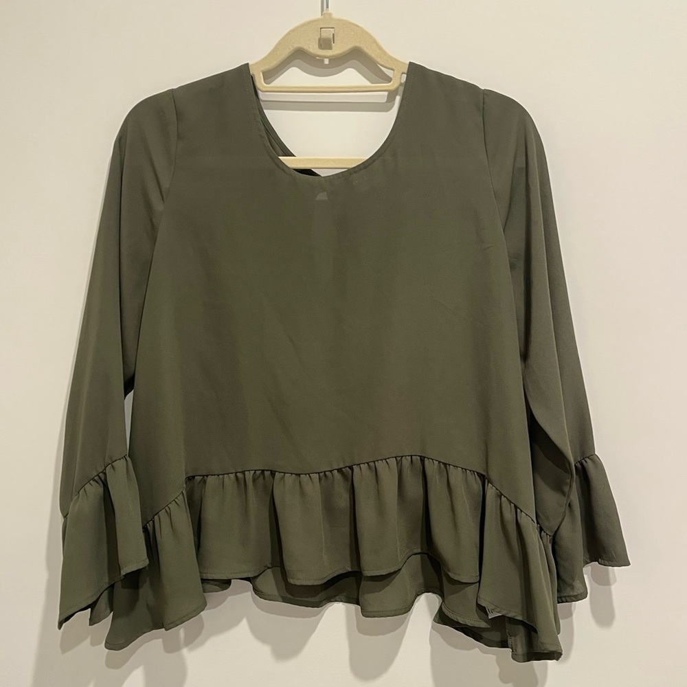 a.n.a Olive Green Petite Peplum longsleeve Top